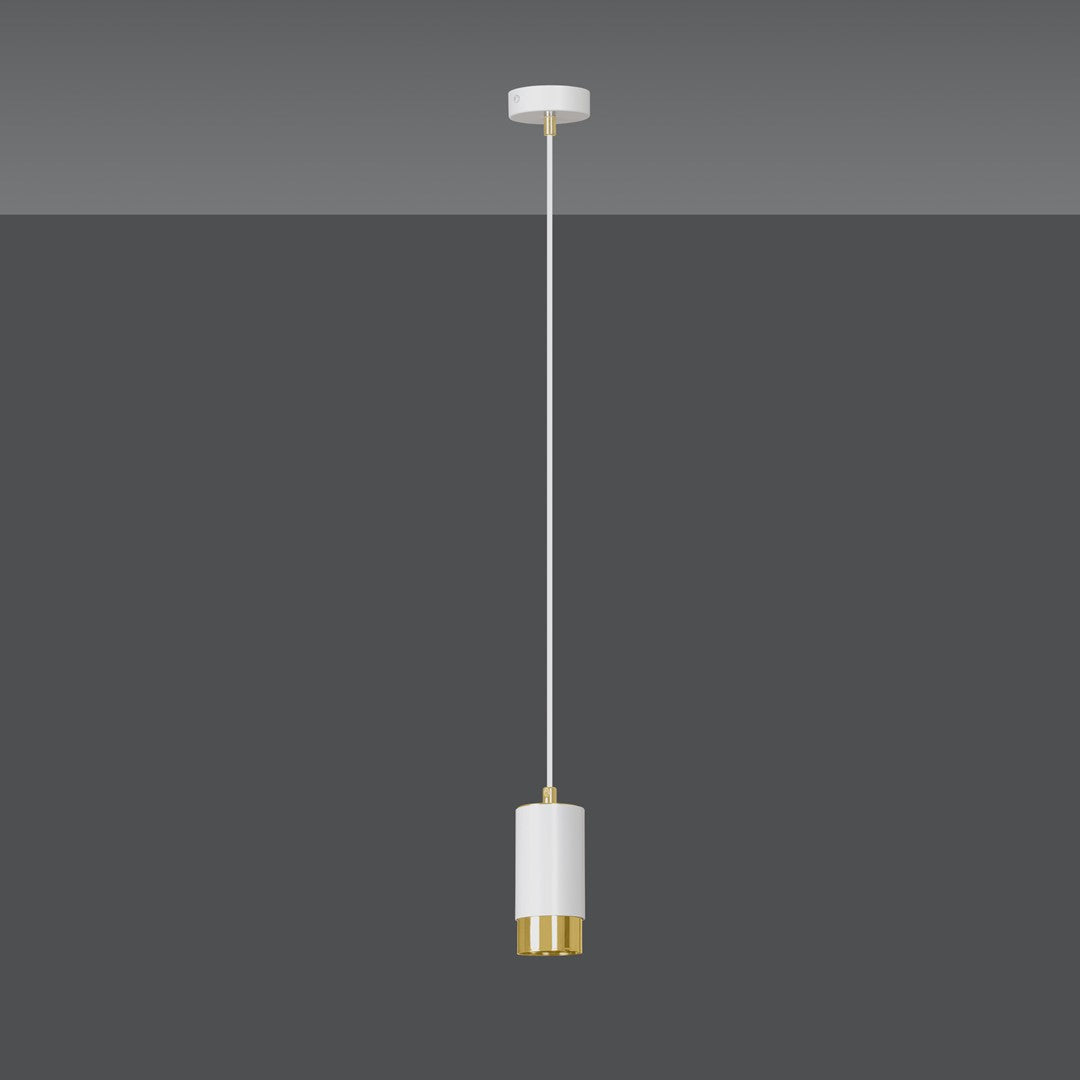 Lampa suspendata din metal alb cu accente aurii Fumiko