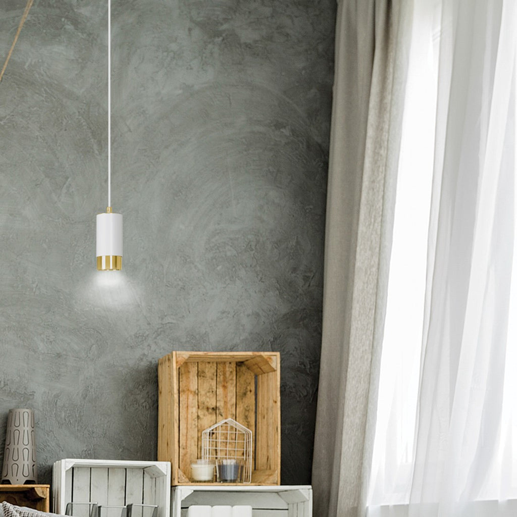Lampa suspendata din metal alb cu accente aurii Fumiko