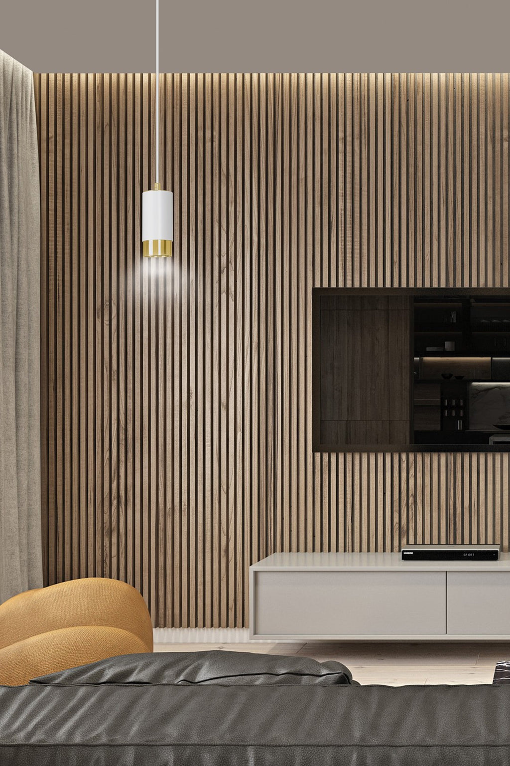 Lampa suspendata din metal alb cu accente aurii Fumiko