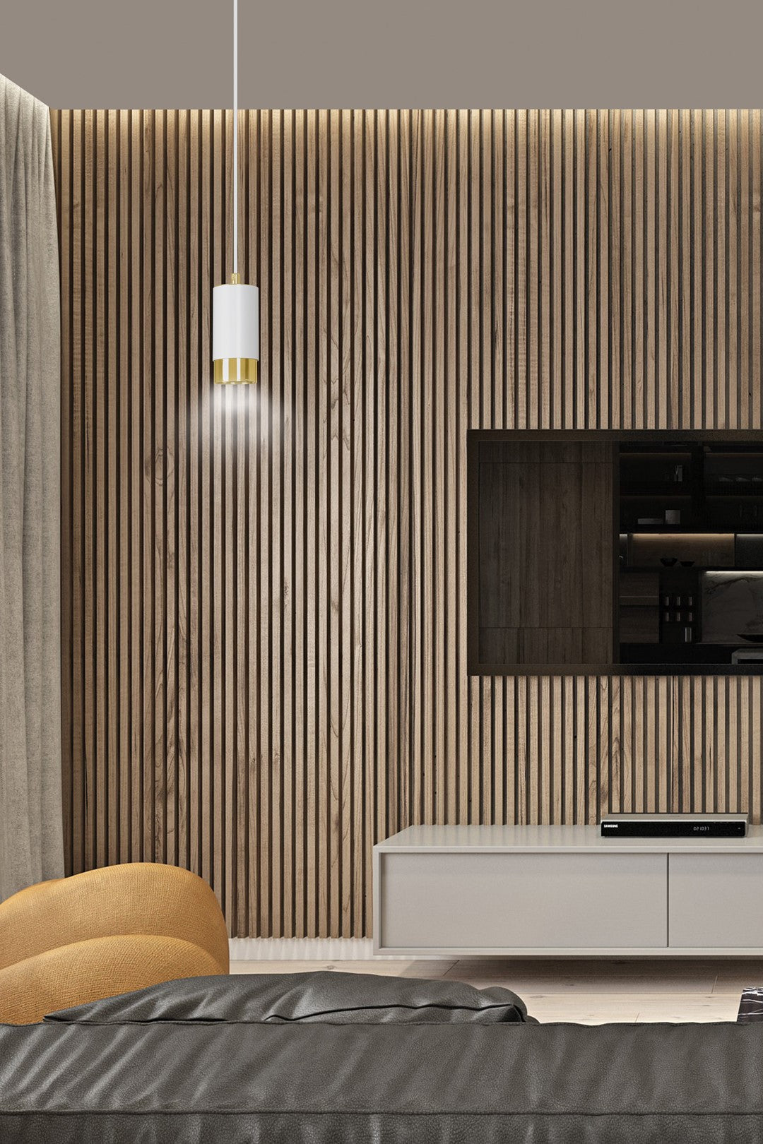 Lampa suspendata din metal alb cu accente aurii Fumiko