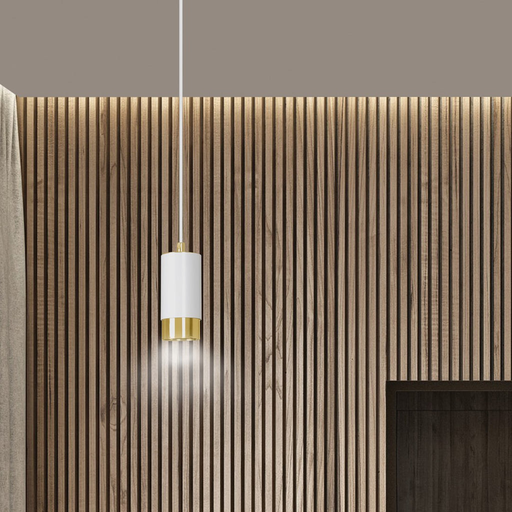 Lampa suspendata din metal alb cu accente aurii Fumiko