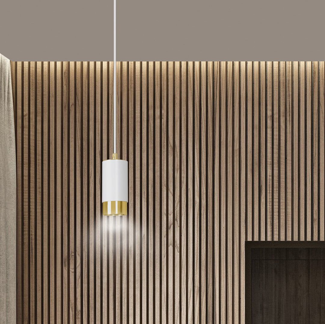 Lampa suspendata din metal alb cu accente aurii Fumiko