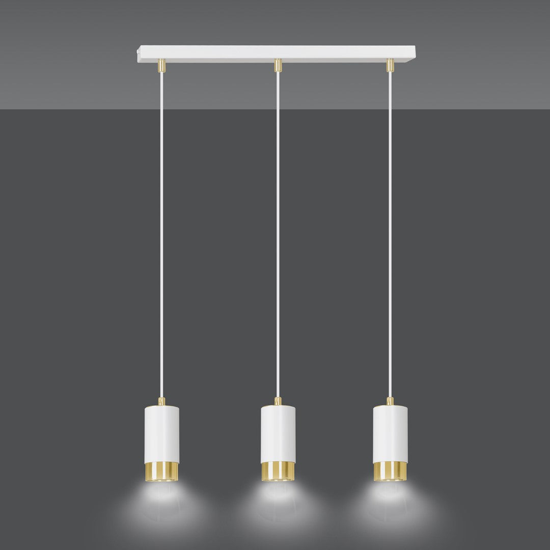 Lampa suspendata din metal alb cu accente aurii 3 lumini Fumiko