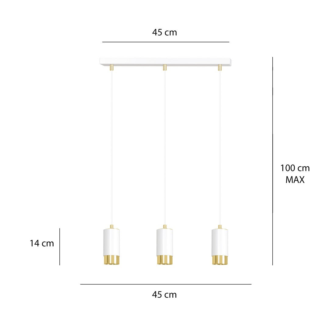 Lampa suspendata din metal alb cu accente aurii 3 lumini Fumiko