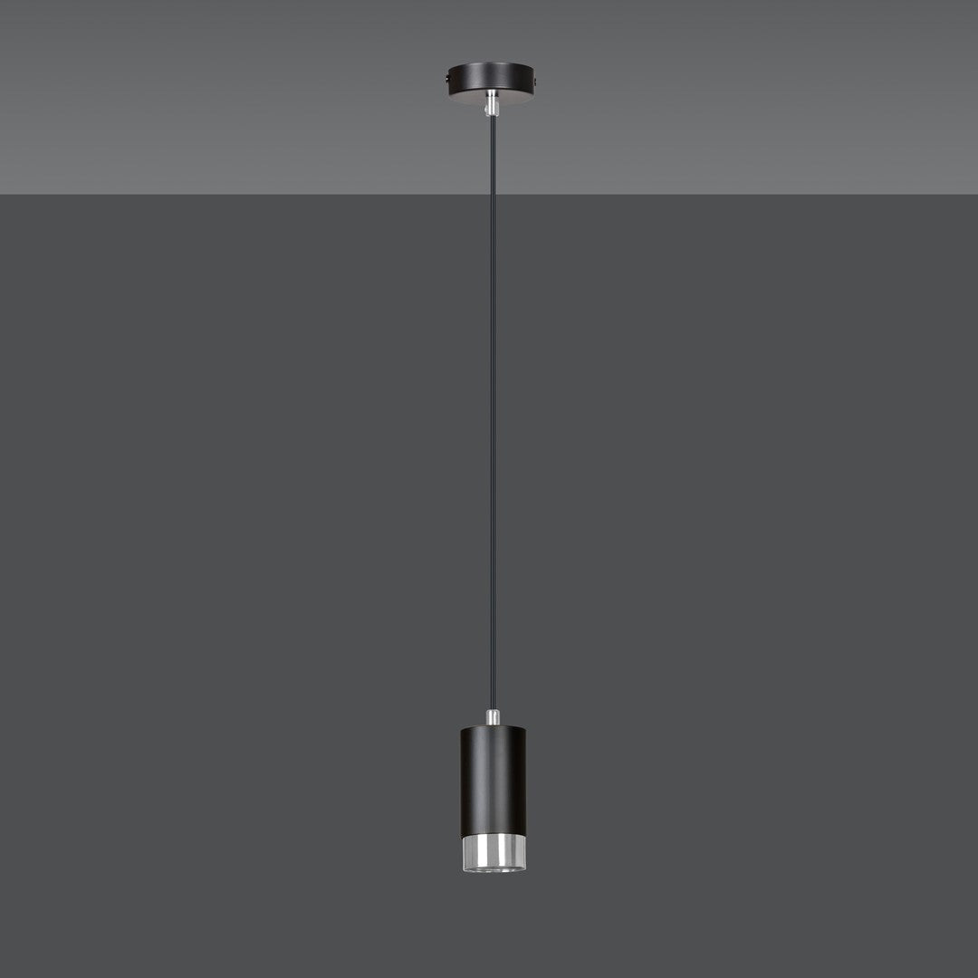 Lampa suspendata din metal negru cu accente cromate Fumiko