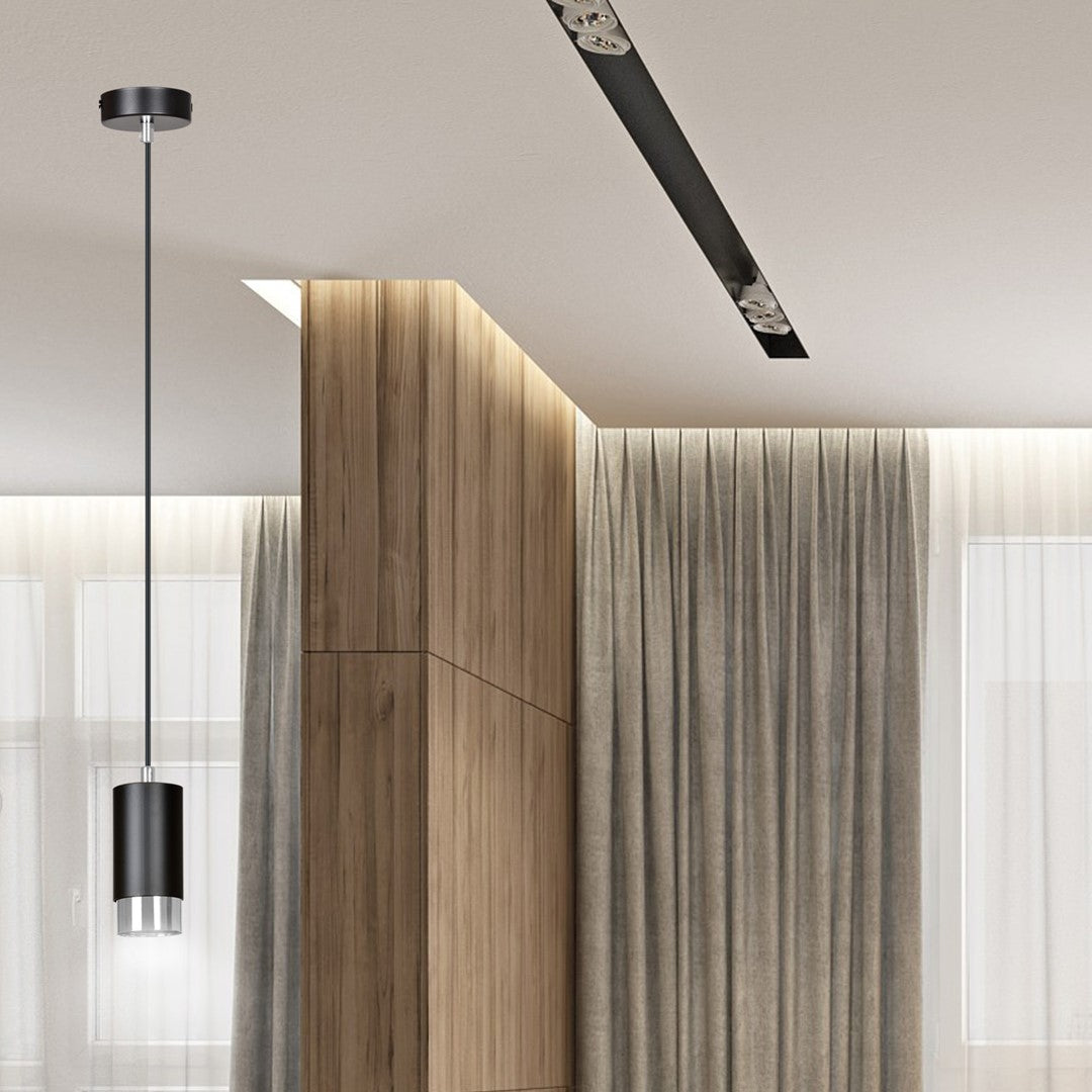 Lampa suspendata din metal negru cu accente cromate Fumiko