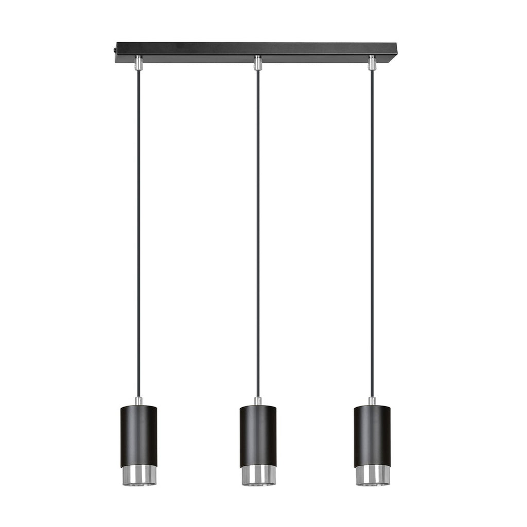 Lampa suspendata din metal negru cu accente cromate 3 lumini Fumiko