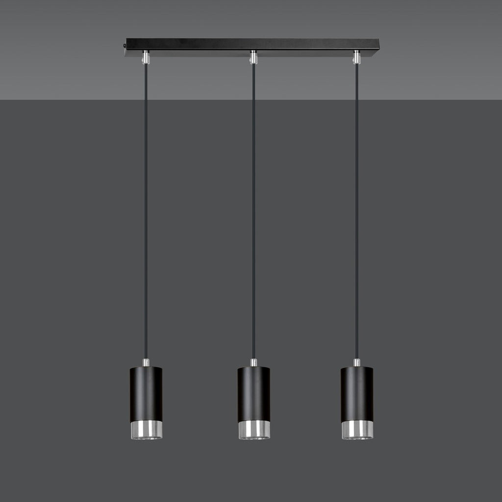 Lampa suspendata din metal negru cu accente cromate 3 lumini Fumiko