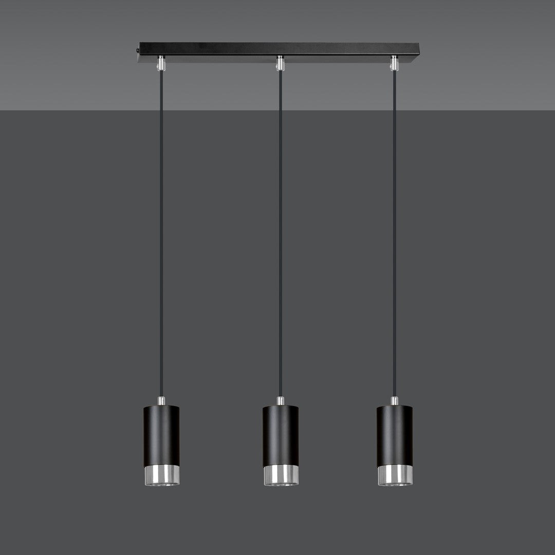 Lampa suspendata din metal negru cu accente cromate 3 lumini Fumiko