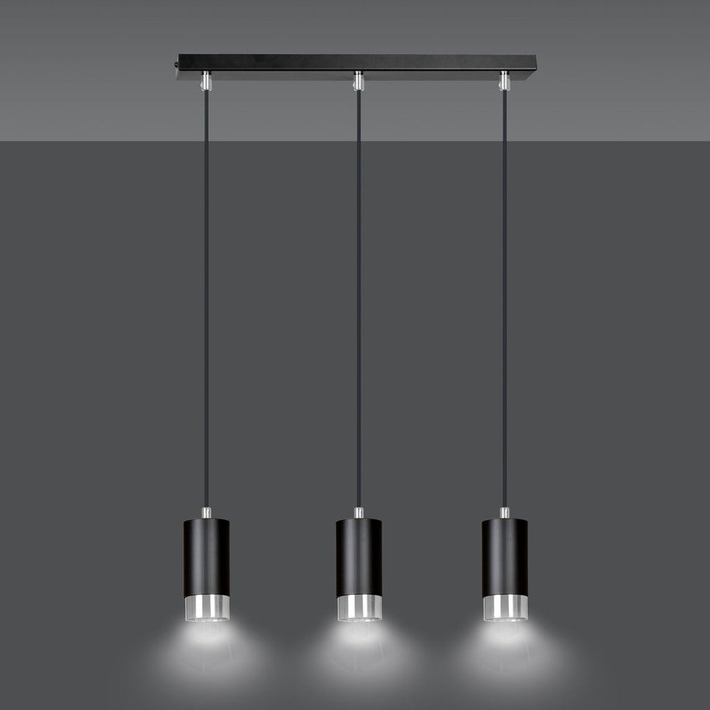 Lampa suspendata din metal negru cu accente cromate 3 lumini Fumiko