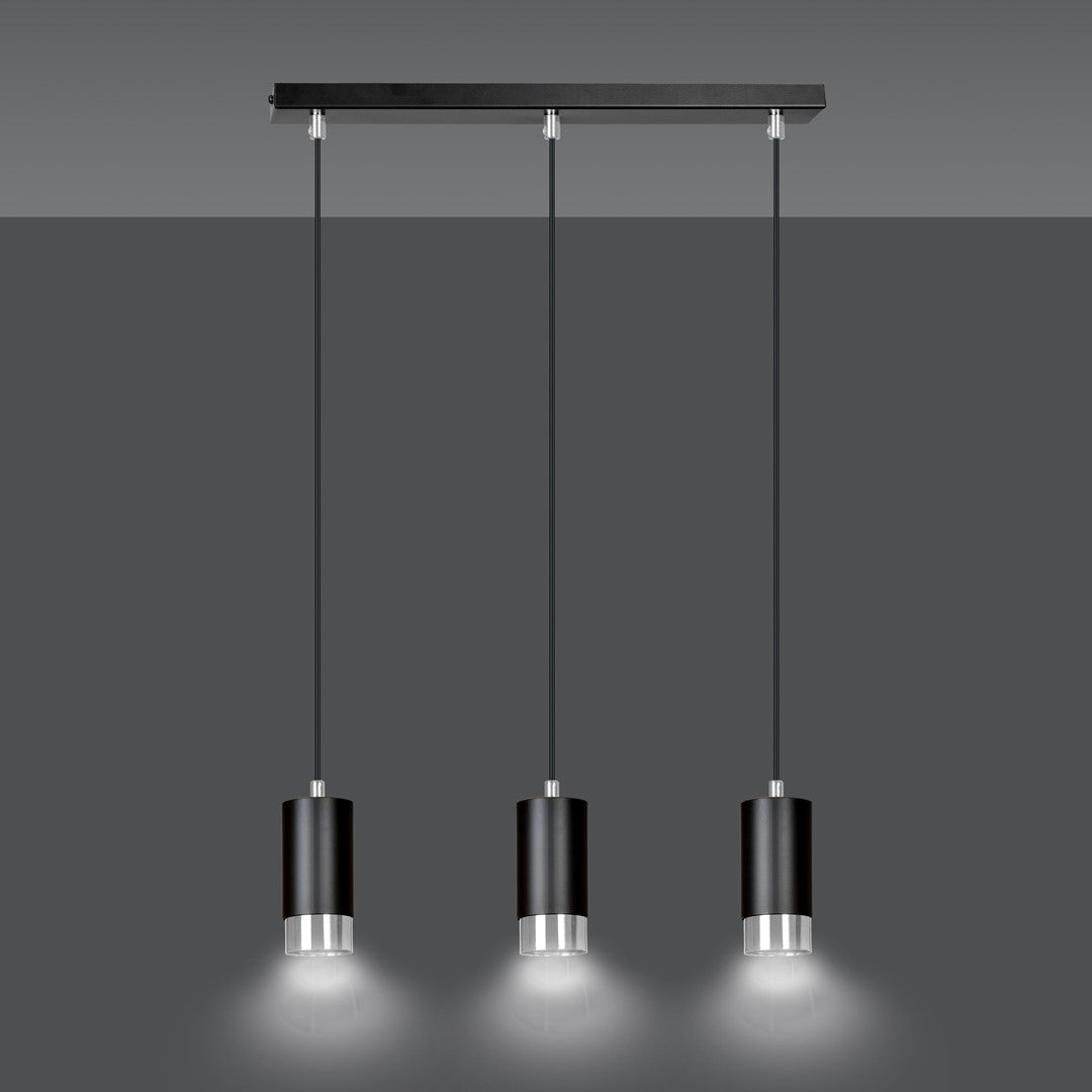 Lampa suspendata din metal negru cu accente cromate 3 lumini Fumiko