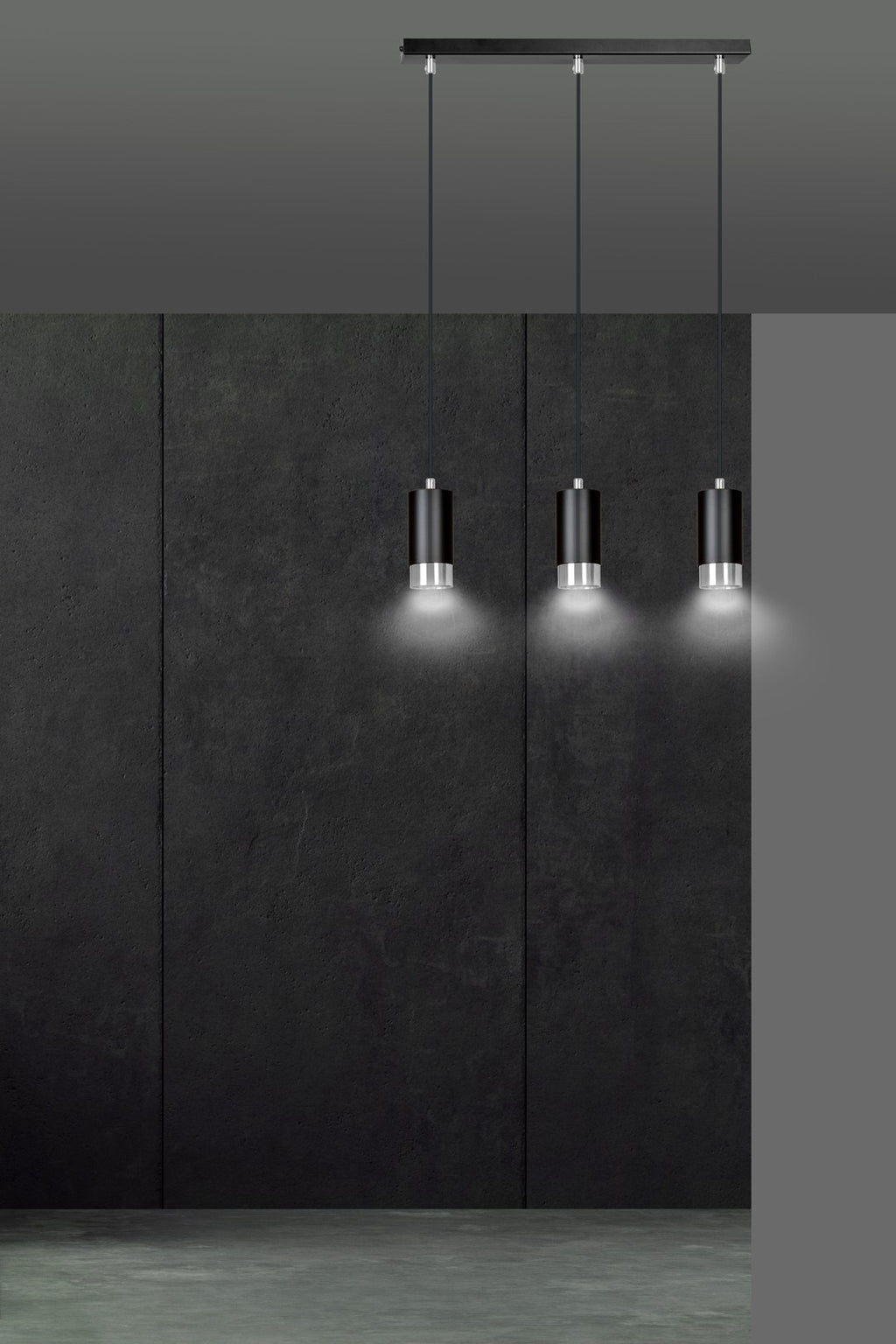 Lampa suspendata din metal negru cu accente cromate 3 lumini Fumiko