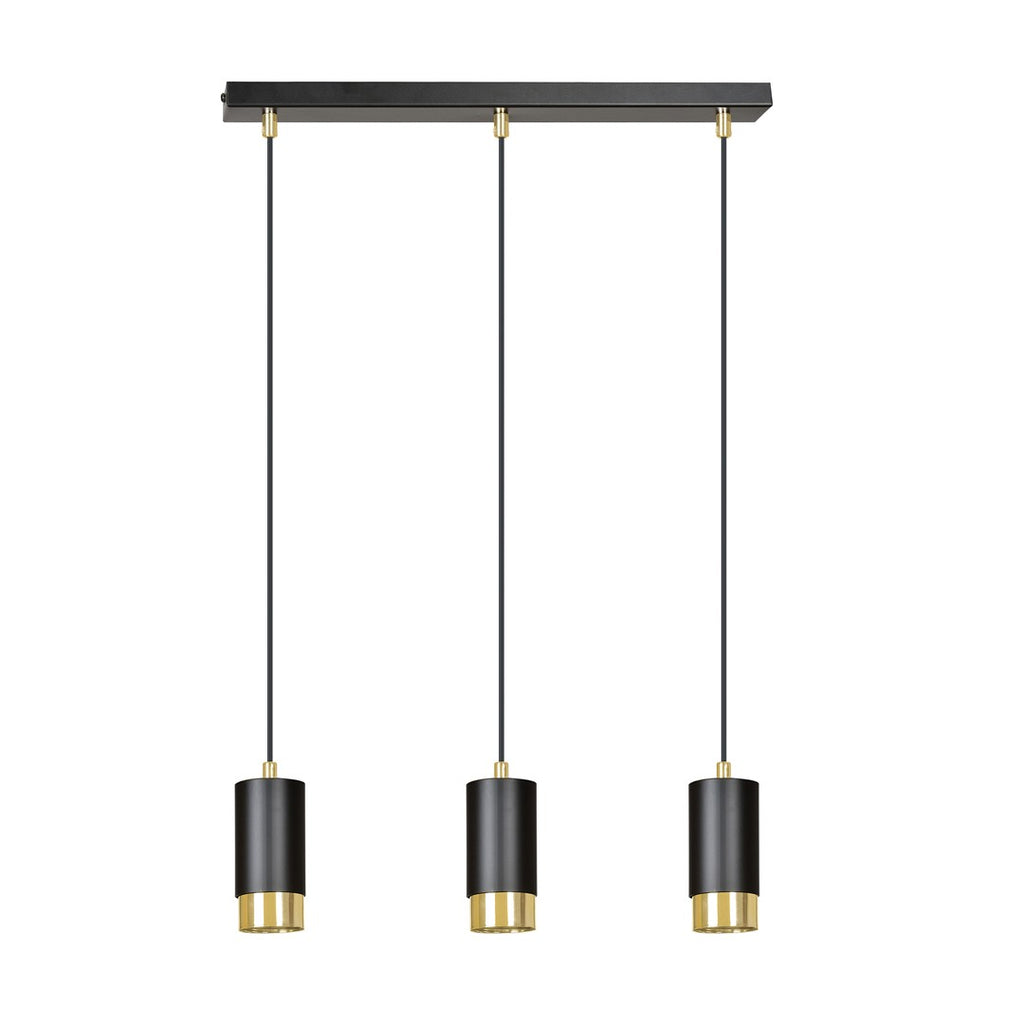 Lampa suspendata din metal negru cu accente aurii 3 lumini Fumiko