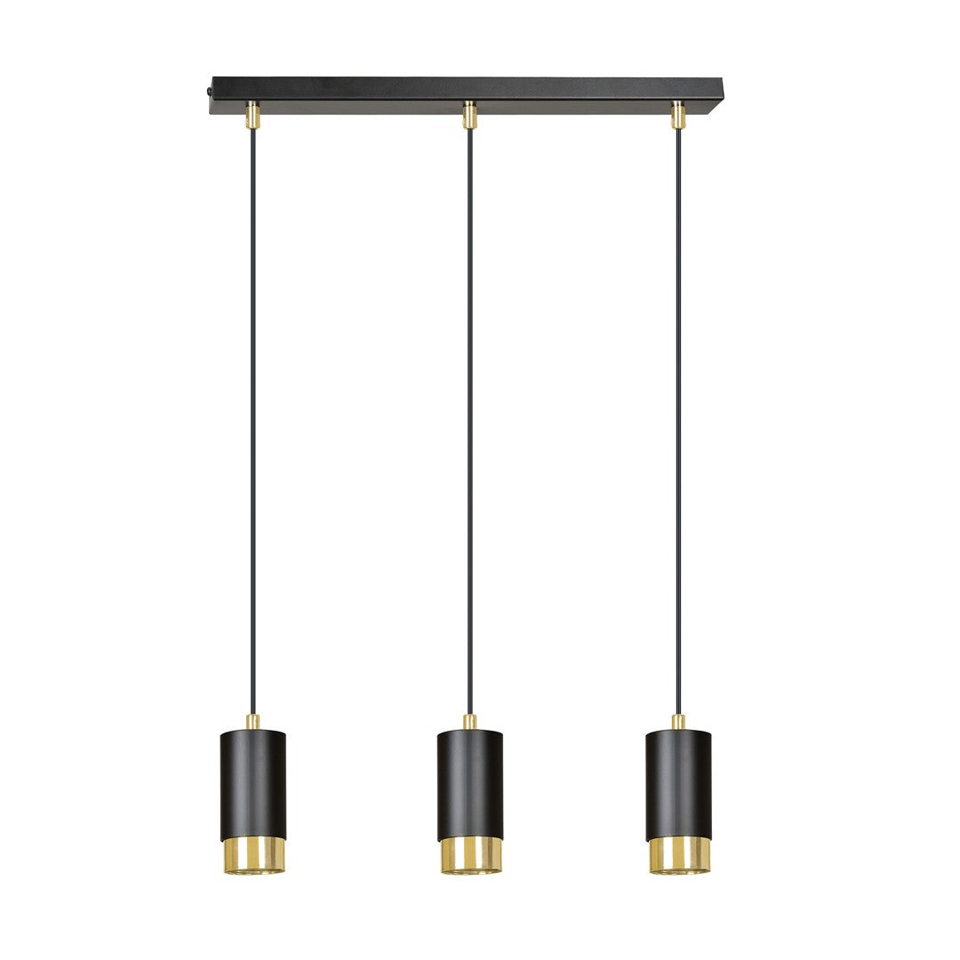 Lampa suspendata din metal negru cu accente aurii 3 lumini Fumiko