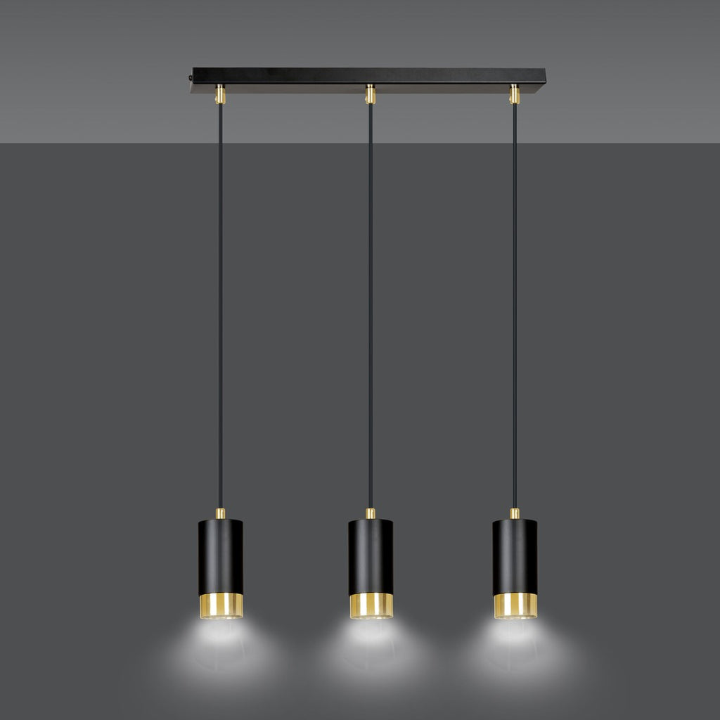 Lampa suspendata din metal negru cu accente aurii 3 lumini Fumiko