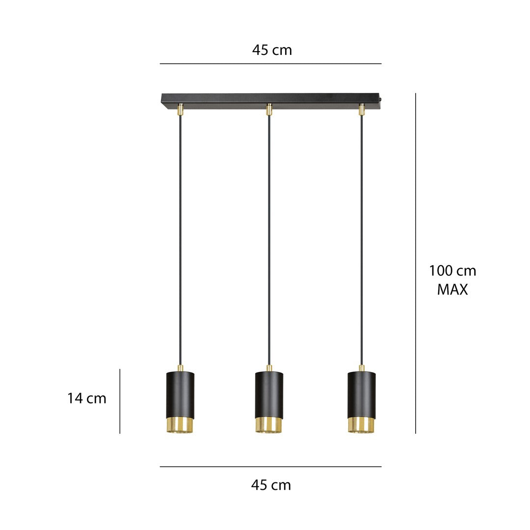 Lampa suspendata din metal negru cu accente aurii 3 lumini Fumiko