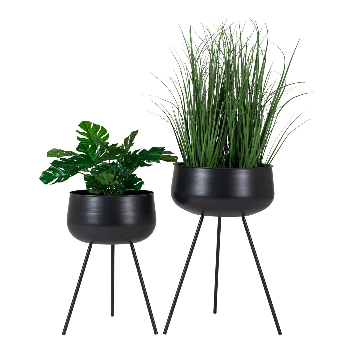 Ghivece, oțel, negru, set de 2 bucăți