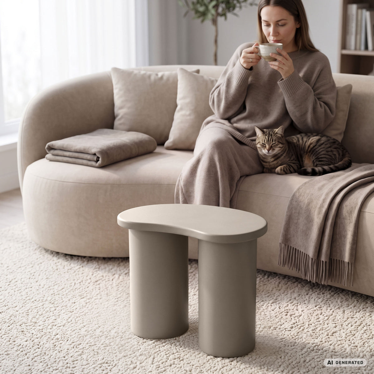 Măsuță de cafea modernă CUBE 41 cm gri cu bază cilindrică dublă