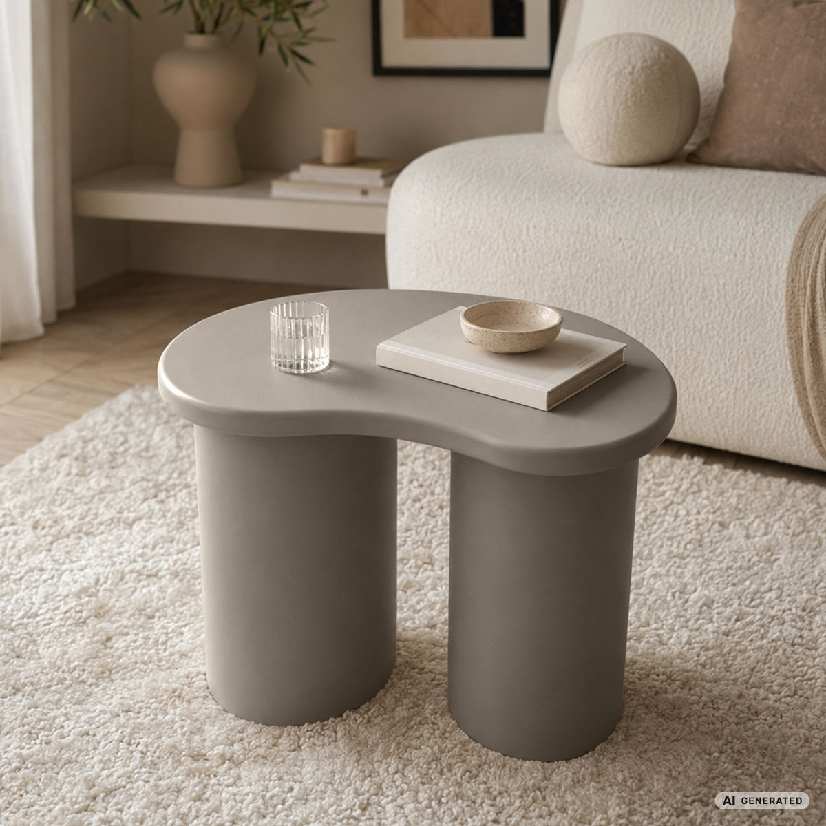 Măsuță de cafea modernă CUBE 41 cm gri cu bază cilindrică dublă