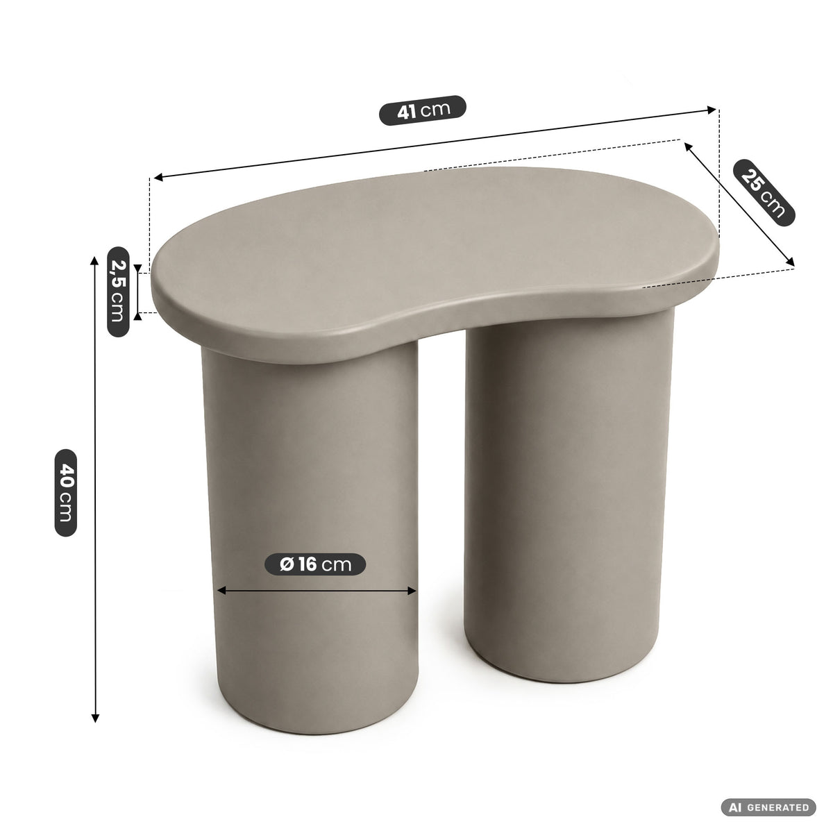 Măsuță de cafea modernă CUBE 41 cm gri cu bază cilindrică dublă