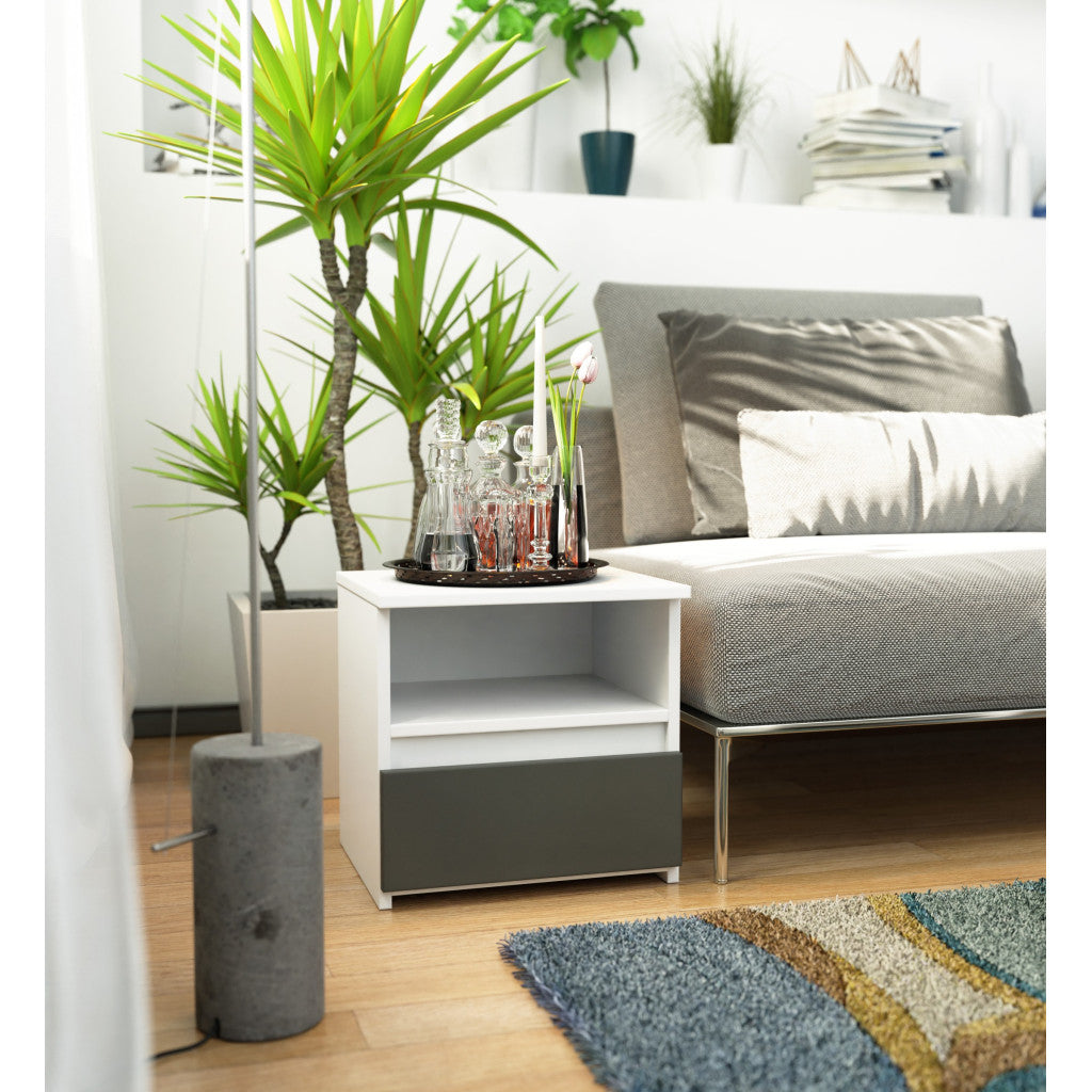 Noptiera alba cu sertar gri graphite CL1