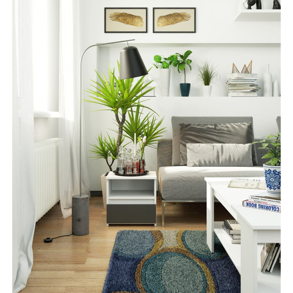 Noptiera alba cu sertar gri graphite CL1