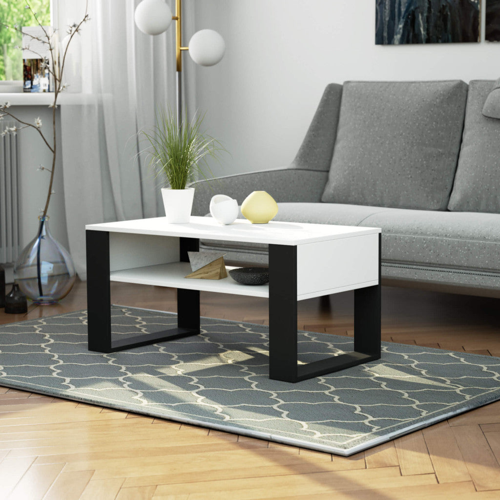 Masuta de cafea alba cu picioare negre Domi