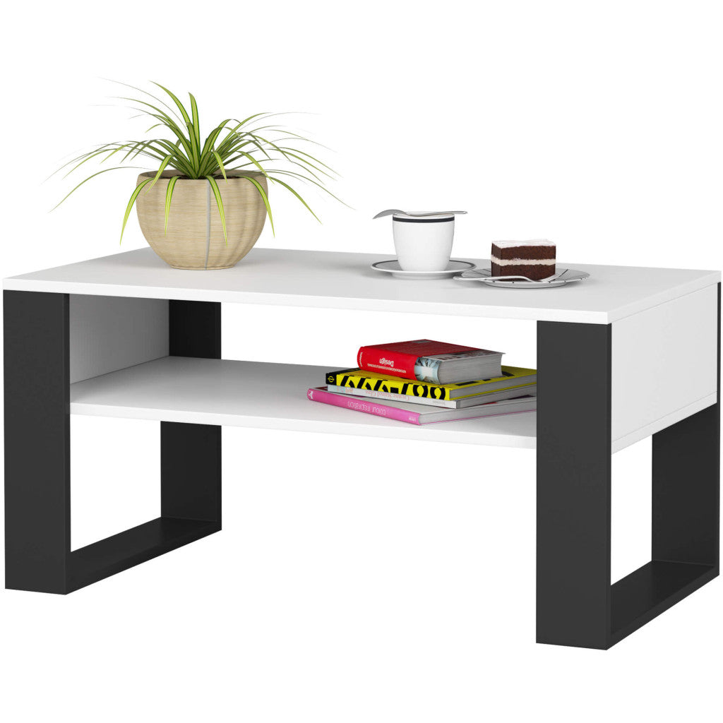 Masuta de cafea alba cu picioare negre Domi