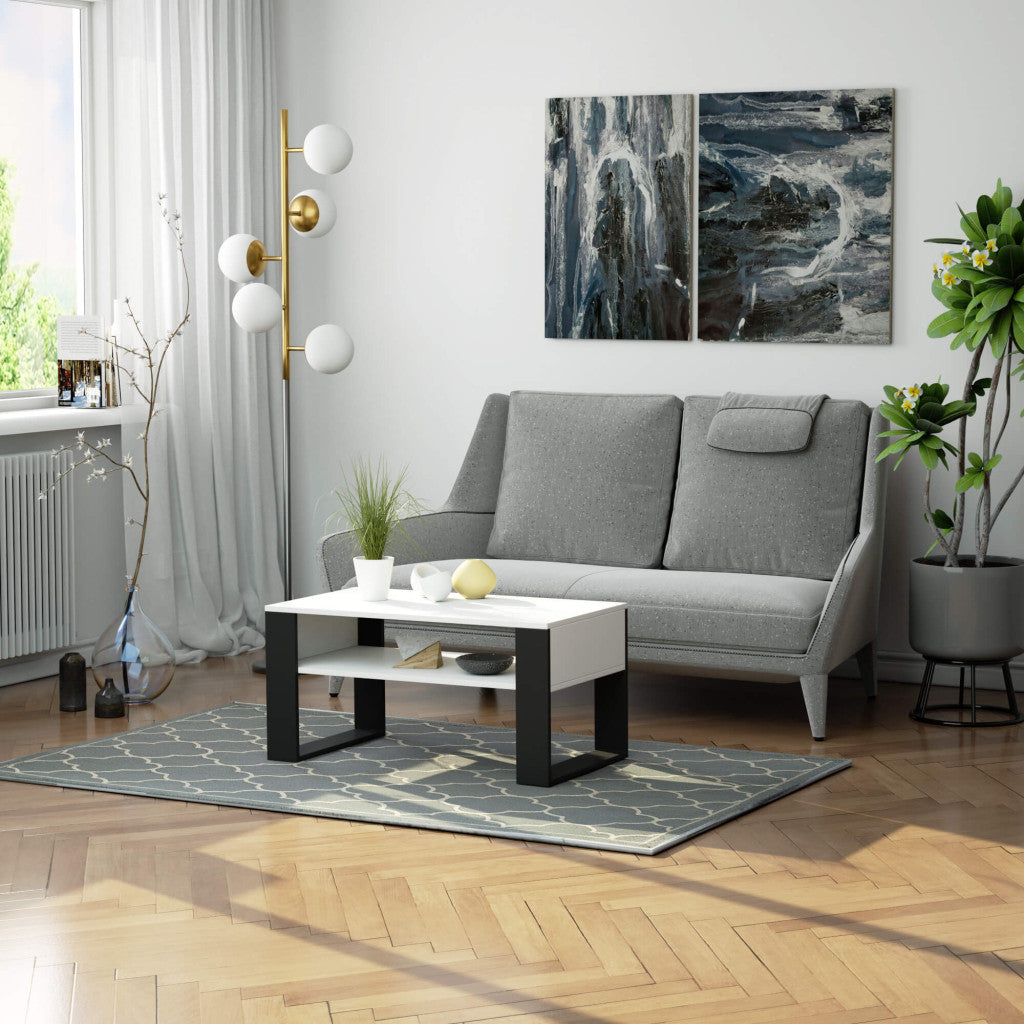 Masuta de cafea alba cu picioare negre Domi