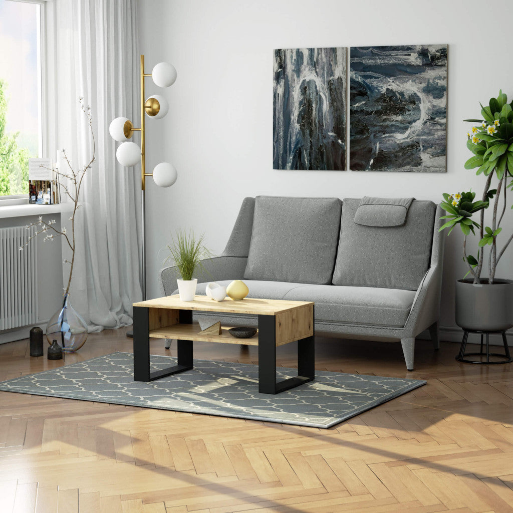 Masuta de cafea stejar artisan cu picioare negre Domi