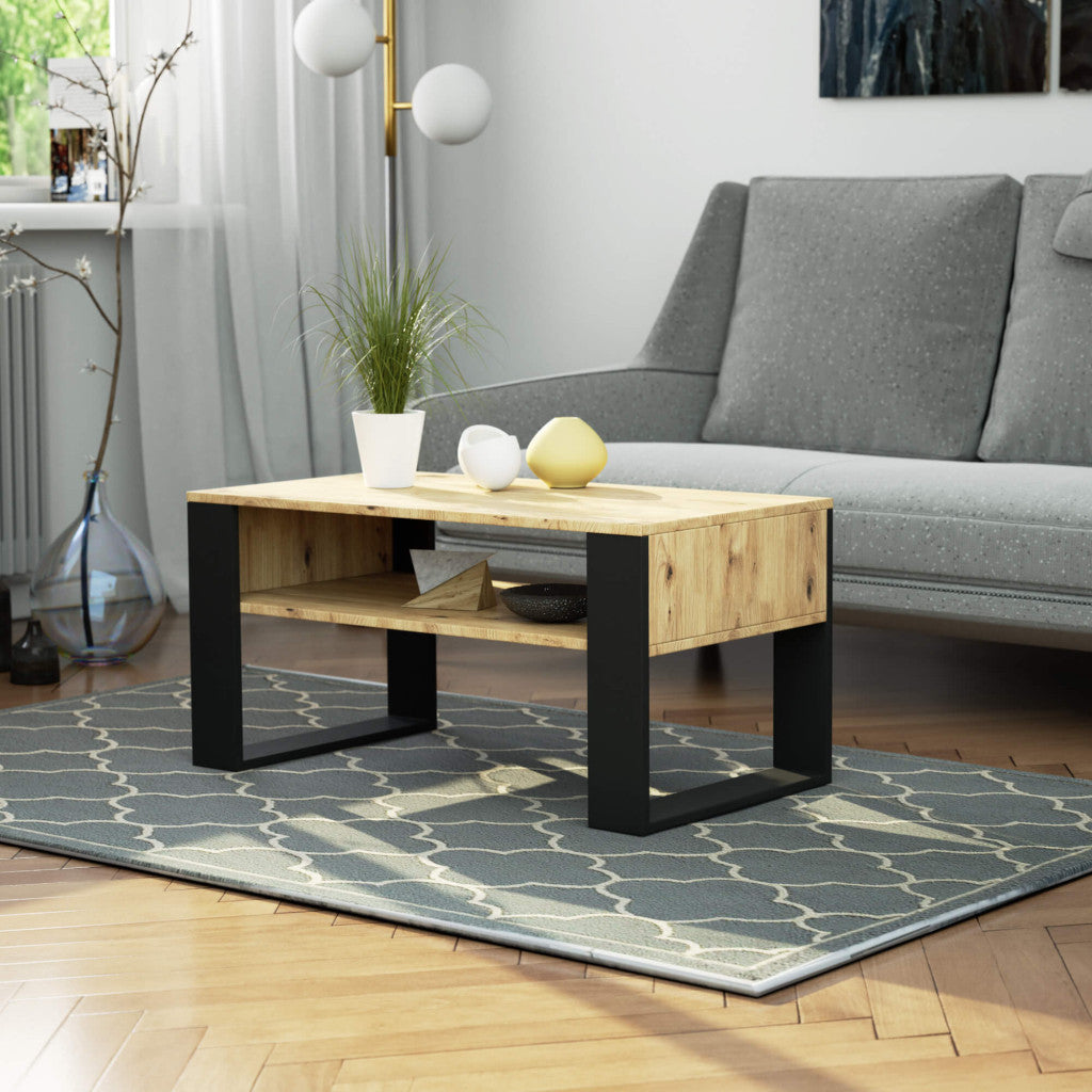 Masuta de cafea stejar artisan cu picioare negre Domi