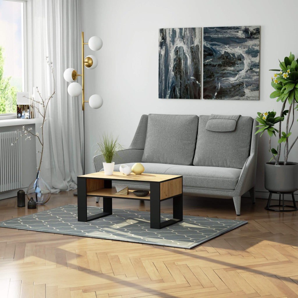 Masuta de cafea stejar craft cu picioare negre Domi