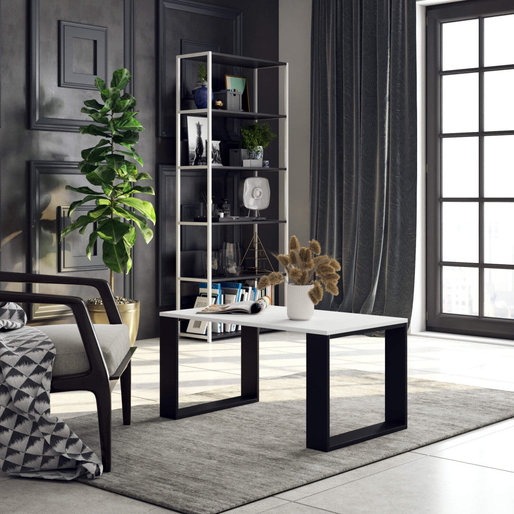 Masuta de cafea alba cu picioare negre Nox