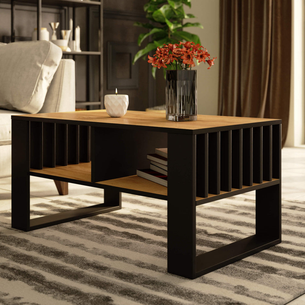 Masuta de cafea stejar craft cu picoare negre Rockford