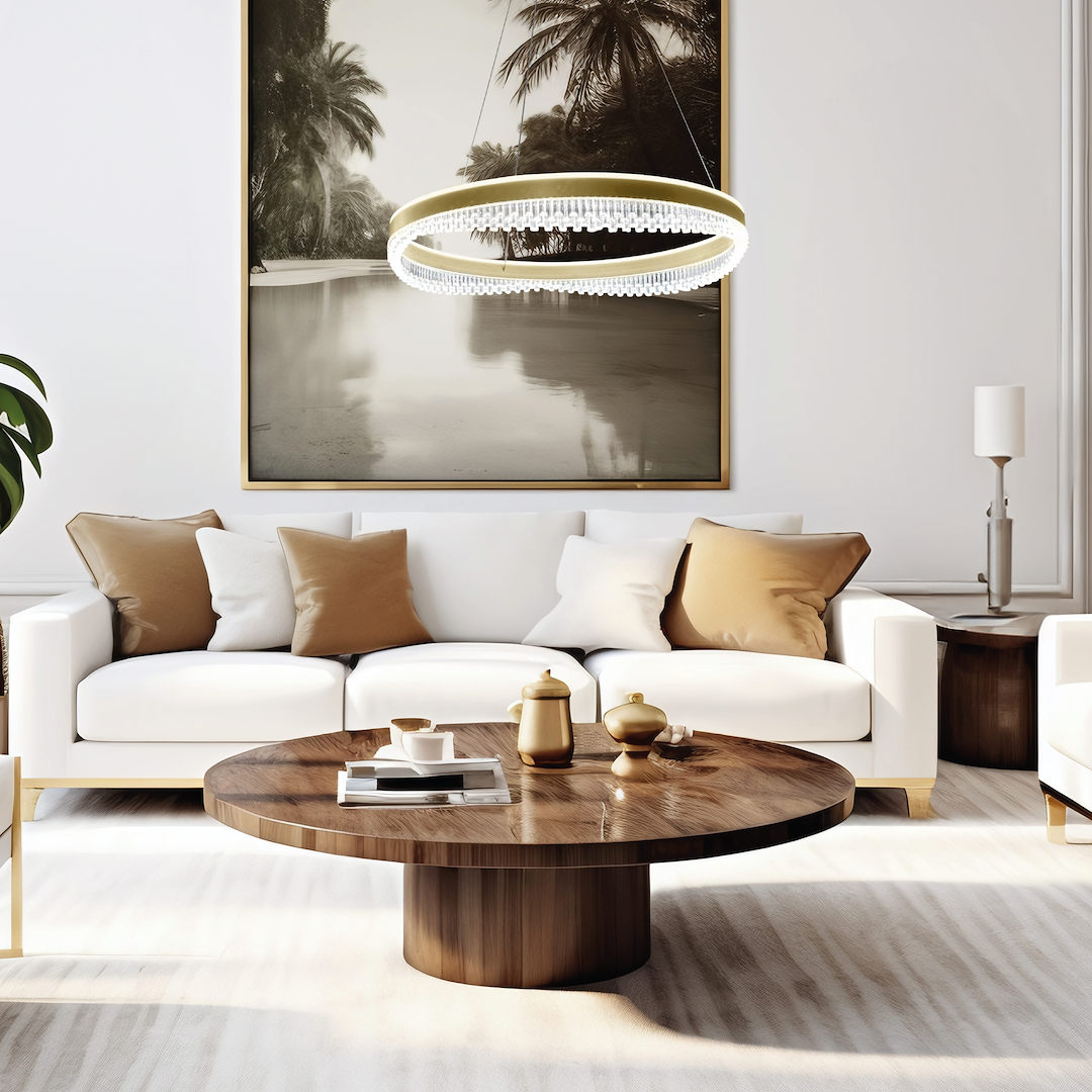 Lampa suspendata LED rotunda cu accente aurii Preciosa