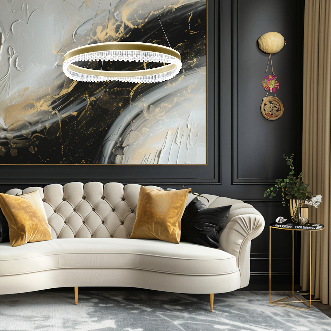 Lampa suspendata LED rotunda cu accente aurii Preciosa