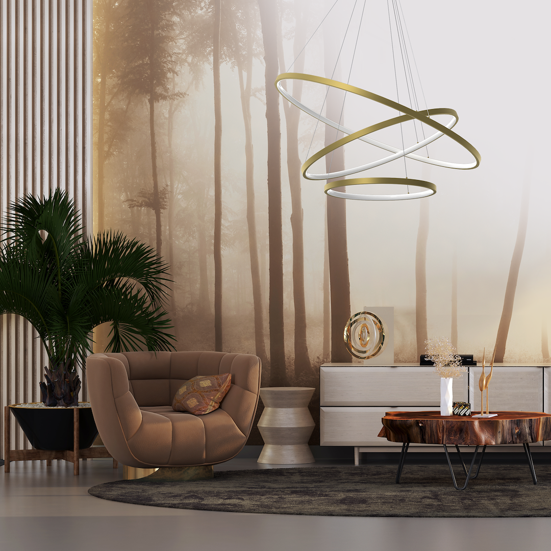 Lampa suspendata LED aurie 3 lumini Hoop