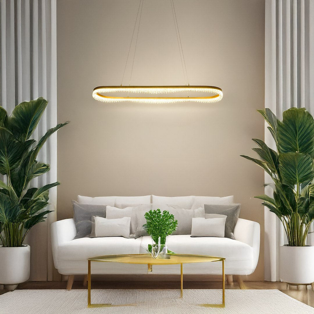 Lampa suspendata LED ovala cu accente aurii Preciosa