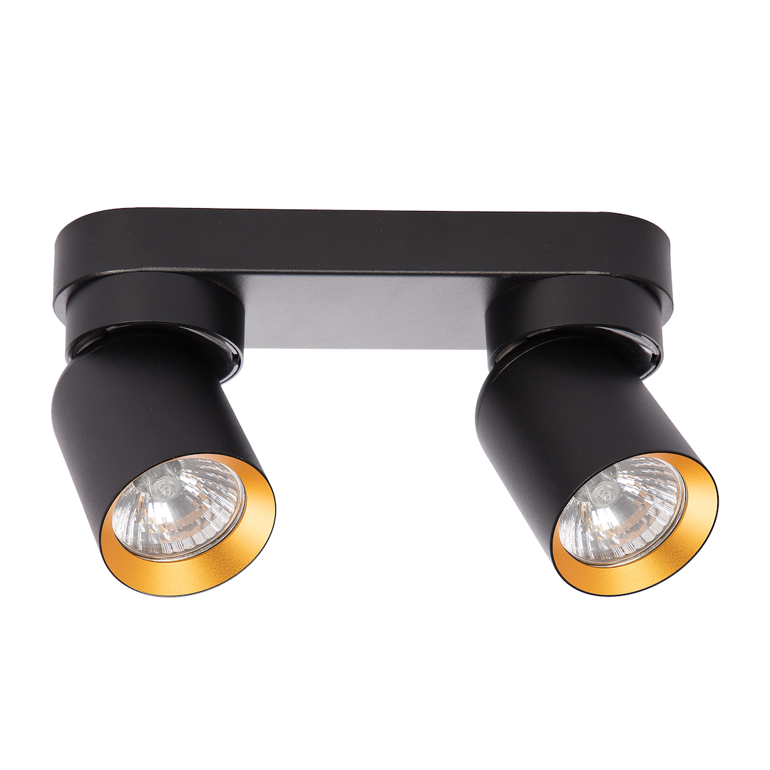 Plafoniera metalica neagra cu accente aurii 2 lumini Andy