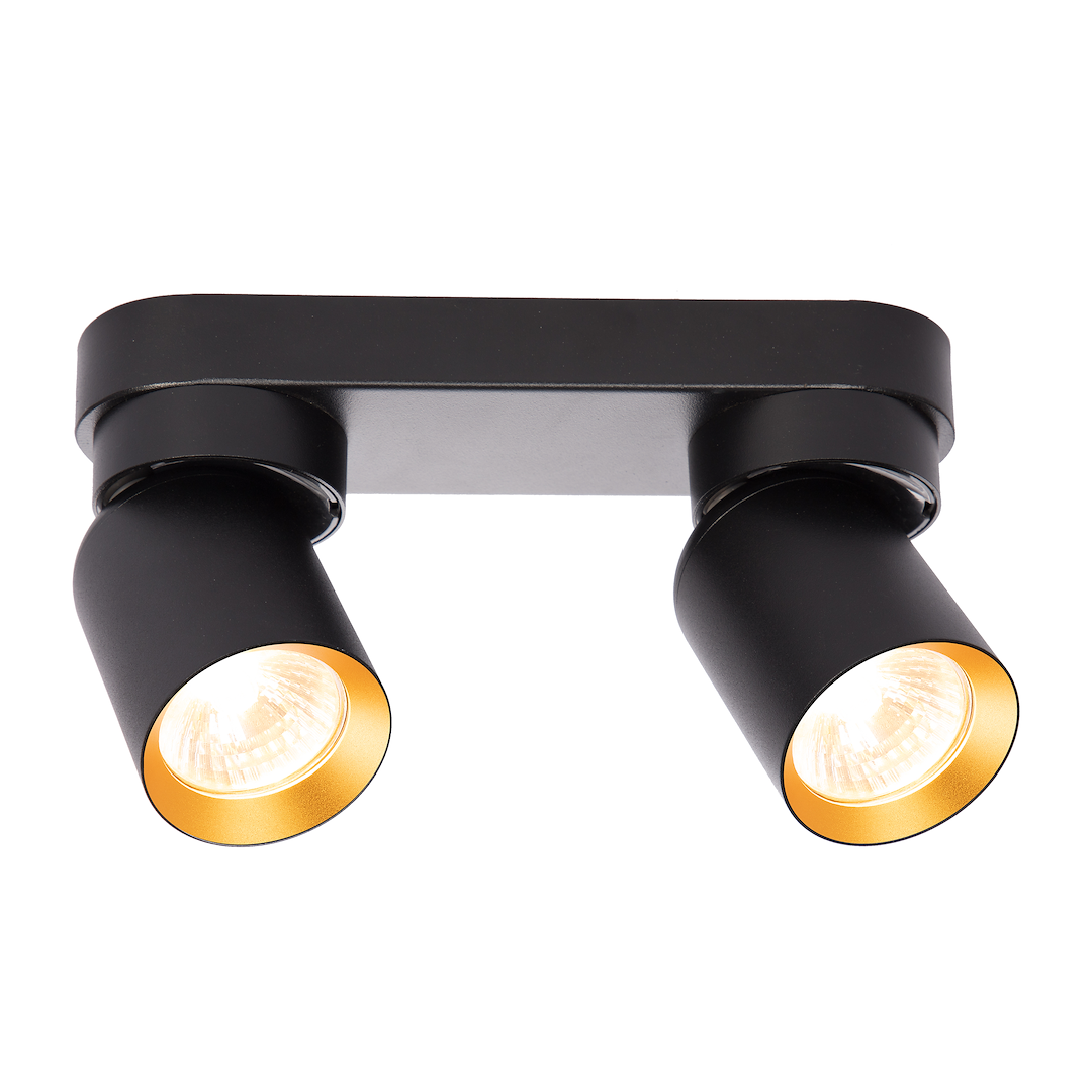 Plafoniera metalica neagra cu accente aurii 2 lumini Andy