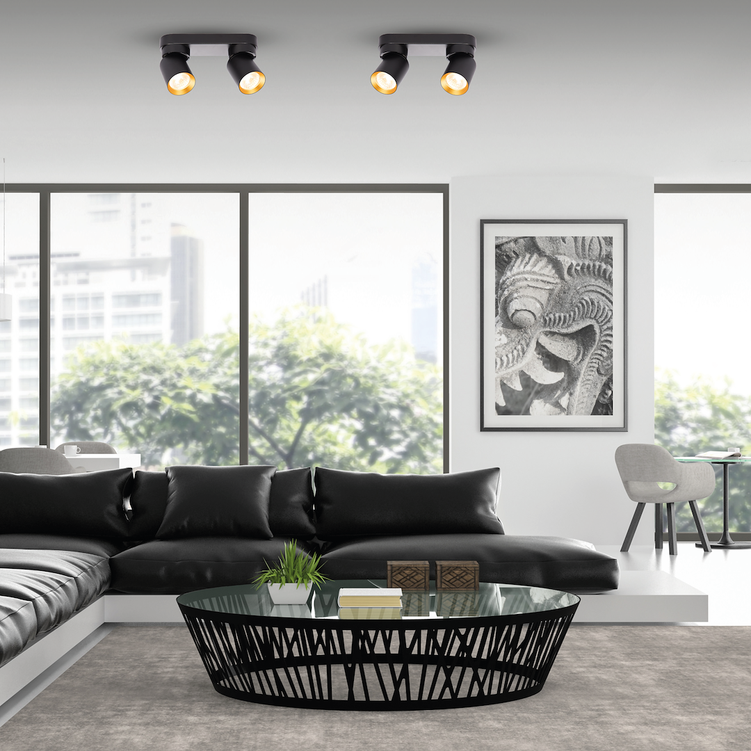 Plafoniera metalica neagra cu accente aurii 2 lumini Andy