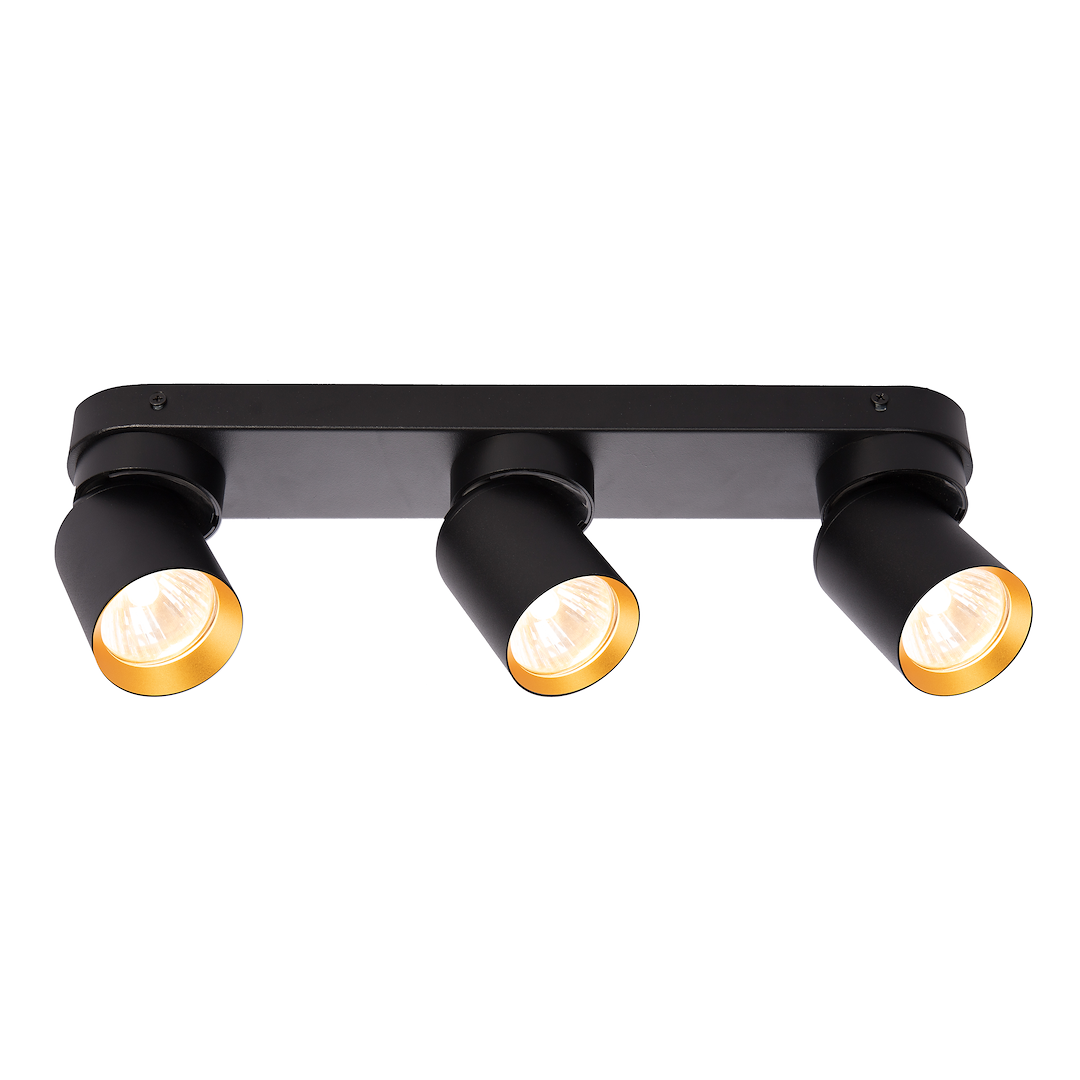 Plafoniera metalica neagra cu accente aurii 3 lumini Andy