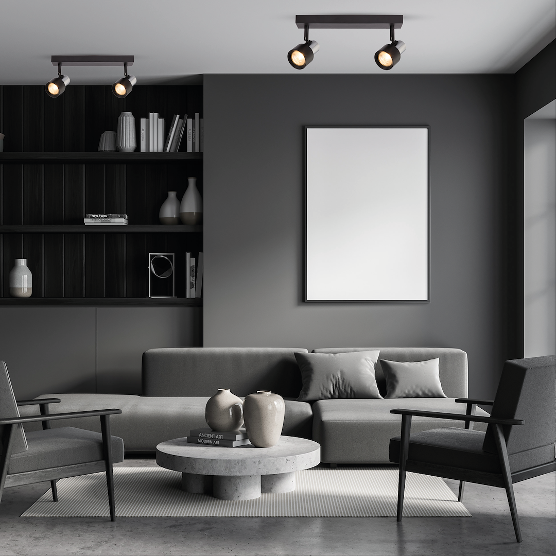 Plafoniera neagra cu accente cromate 2 lumini Cino