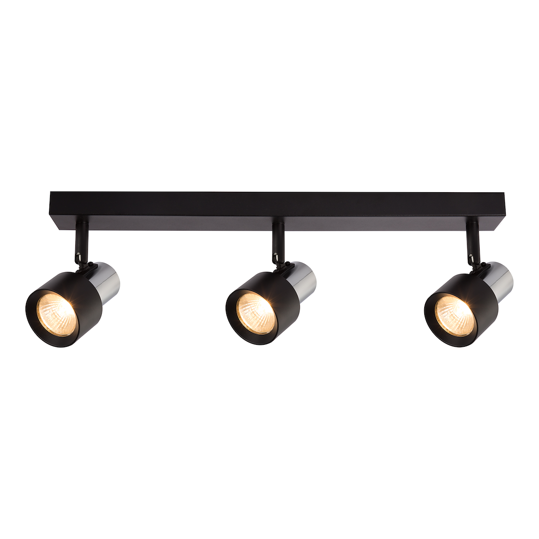 Plafoniera neagra accente cromate 3 lumini Cino