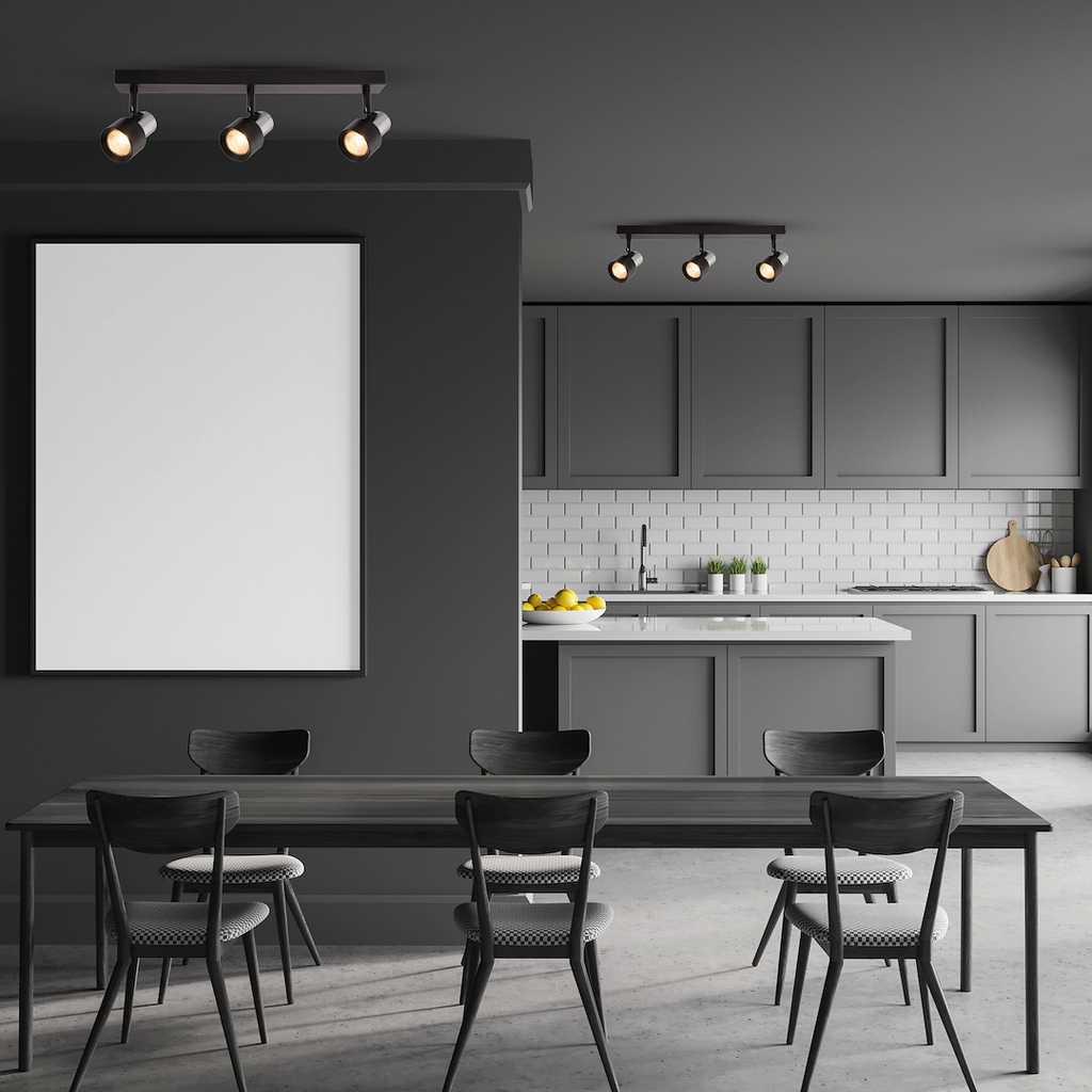 Plafoniera neagra accente cromate 3 lumini Cino