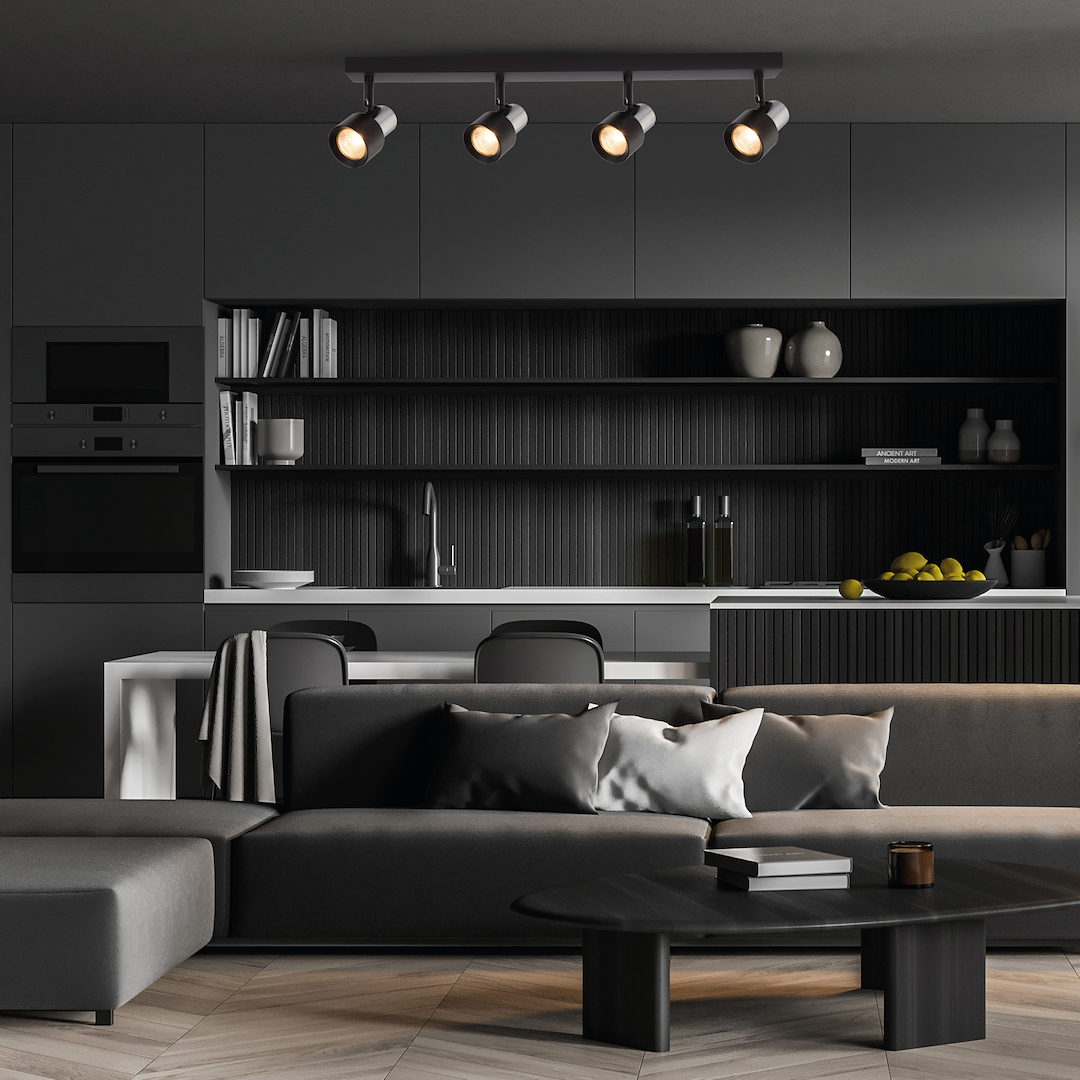 Plafoniera neagra cu accente cromate 4 lumini Cino