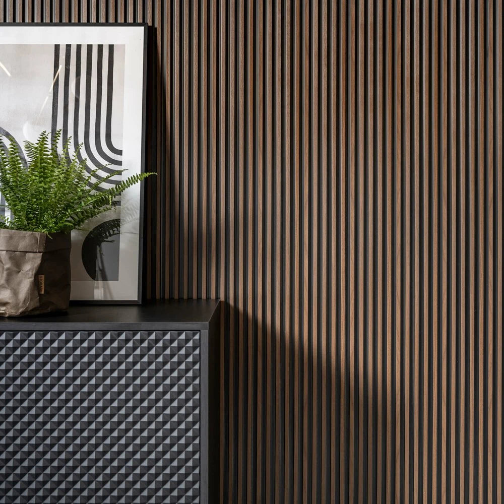 Panou decorativ riflaj polimer dur Lamelli Stretto Dark Oak