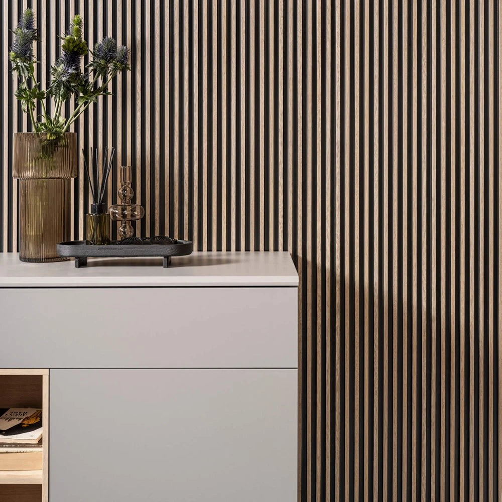 Panou decorativ riflaj polimer dur Lamelli Stretto Gray Oak
