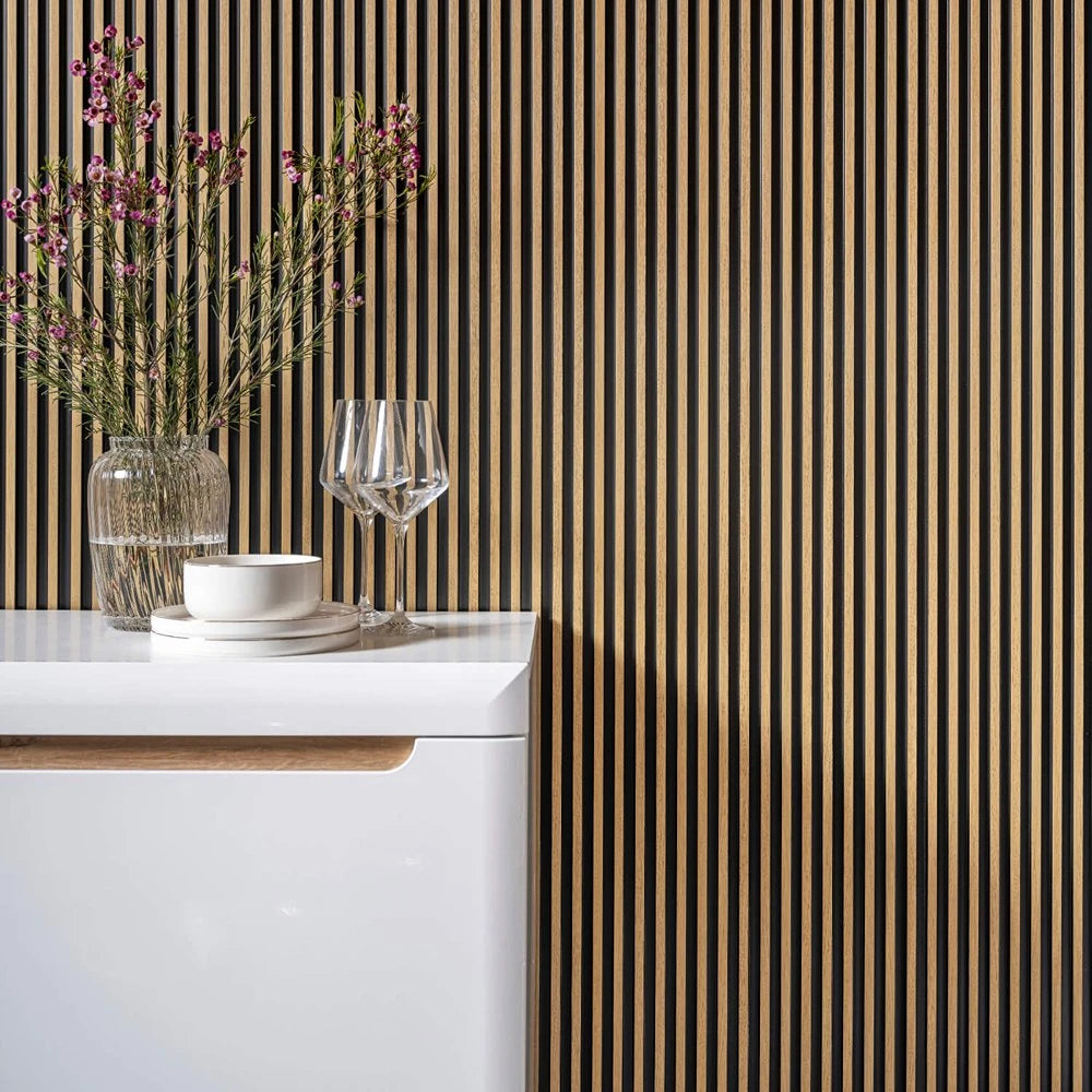 Panou decorativ riflaj polimer dur Lamelli Stretto Natural Oak