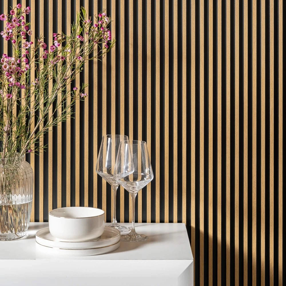 Panou decorativ riflaj polimer dur Lamelli Stretto Natural Oak